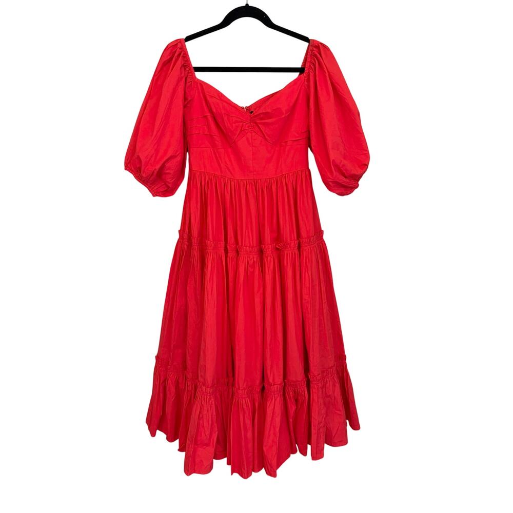 ATSU Tiered Midi Dress Size 2 Red Puff Sleeve Cottagecore Boho Holiday Romantic